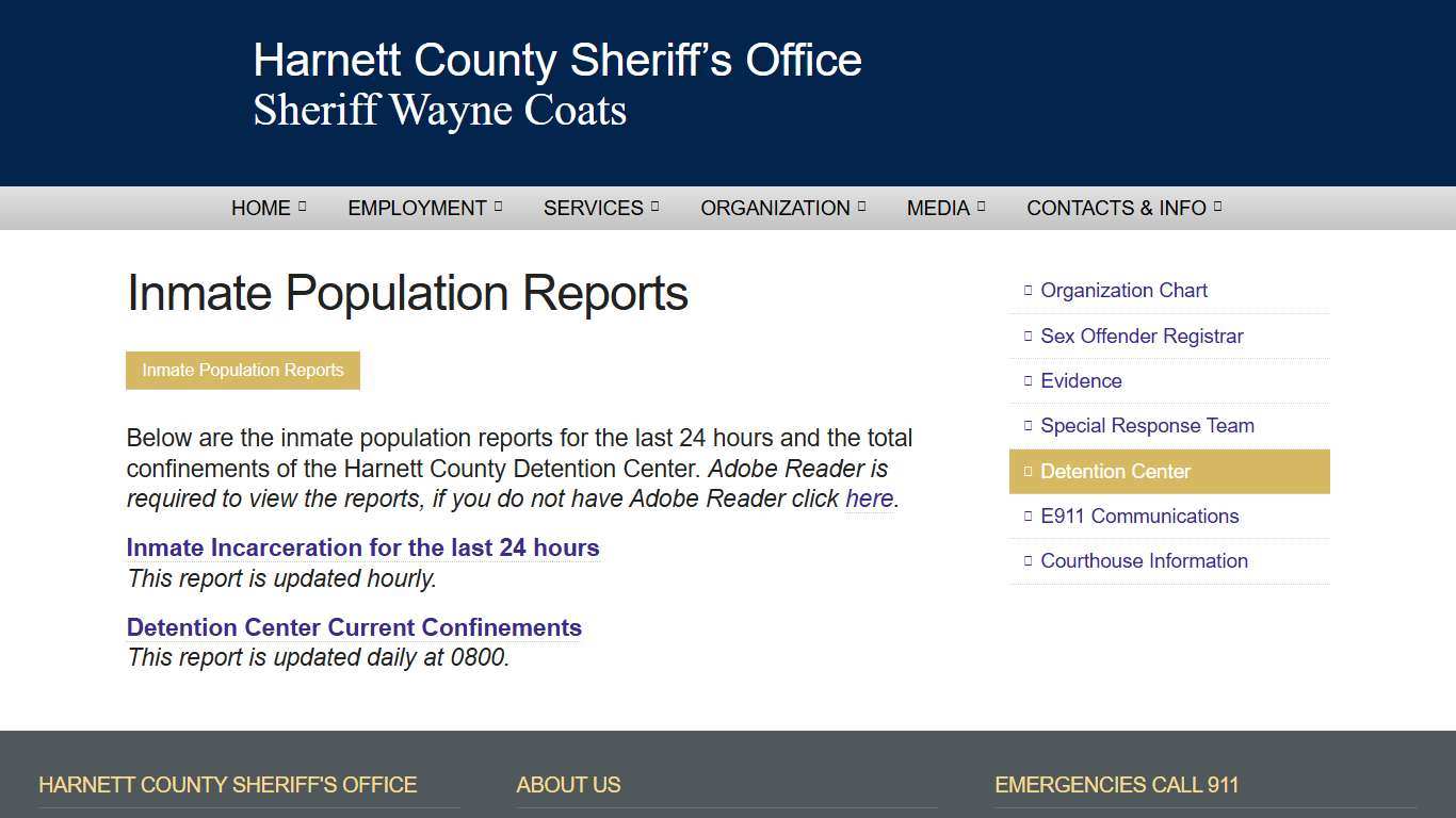 Inmate Population Reports // Harnett County, North Carolina