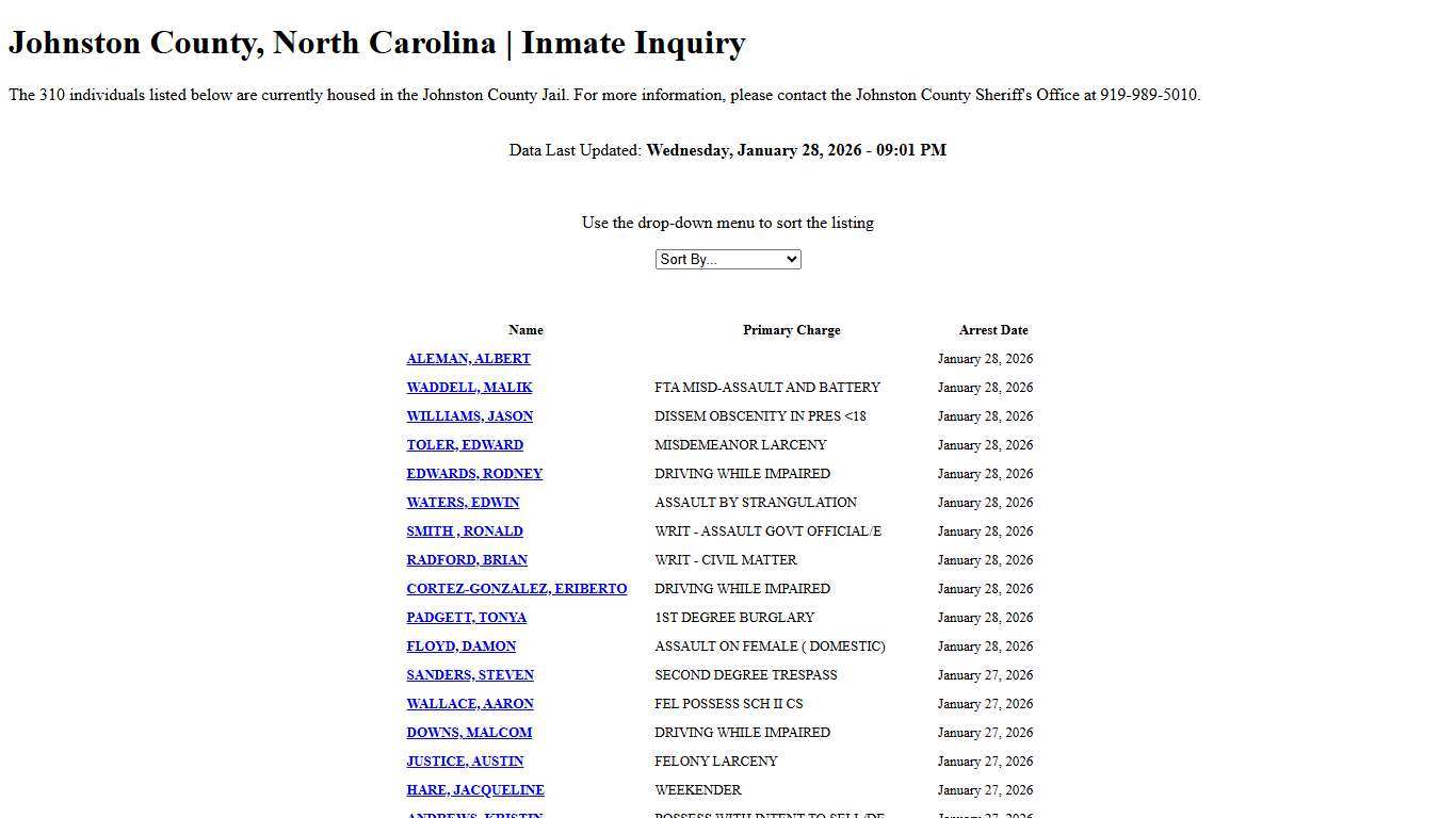 Johnston County, North Carolina Inmate Inquiry